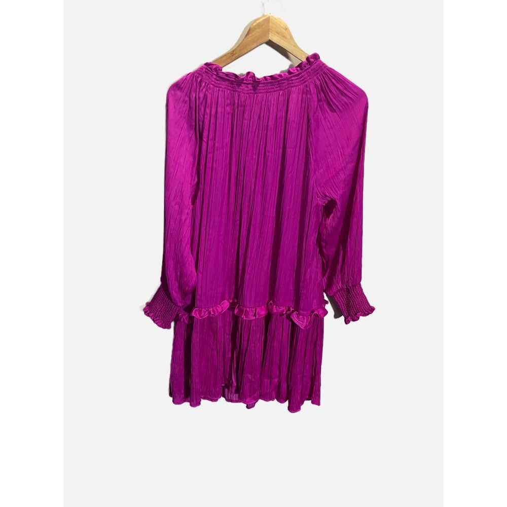 Anthropologie Mini Dress Womens XS Pink Satin Tiered Ruffle Boho Peasant New - Picture 6 of 6
